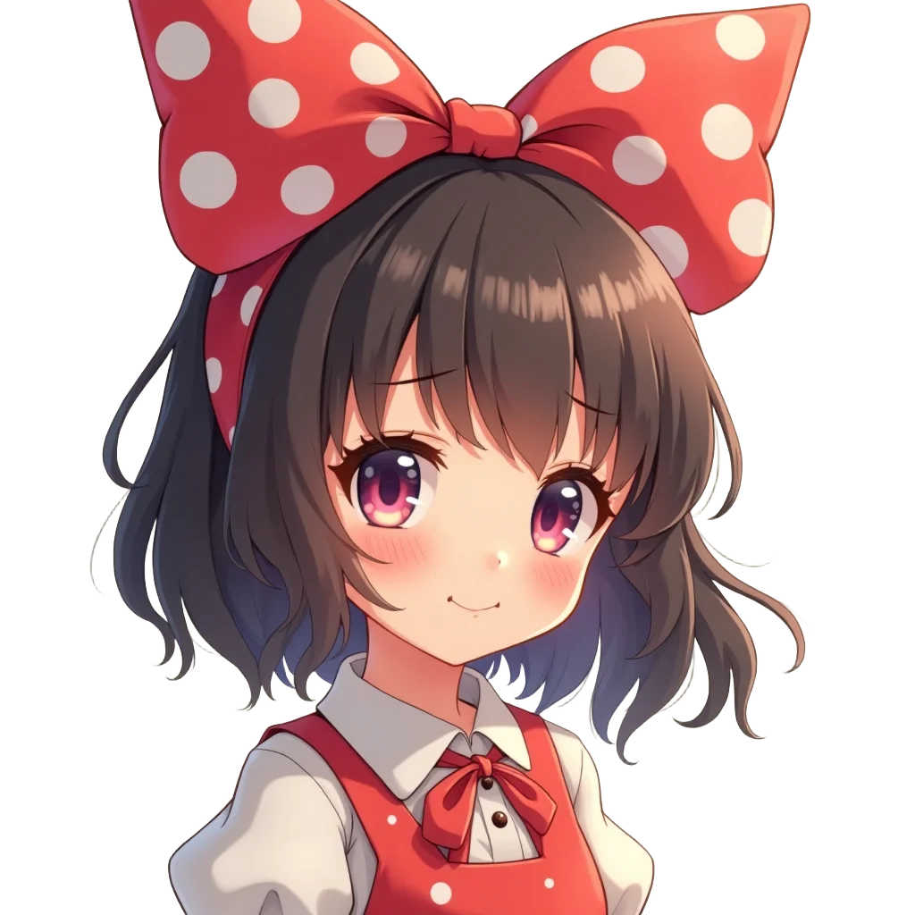 Cute Anime Girl with Polka-Dot Bow